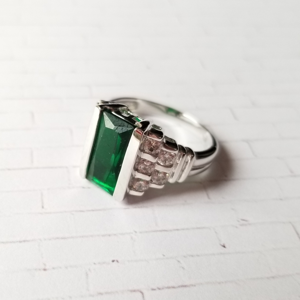 Simulated Emerald And Diamond Ring - image 1